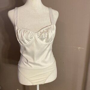 Danielle Bernstein Sz 6 We Wore What White Snap Thong Bodysuit Adj Straps NWT